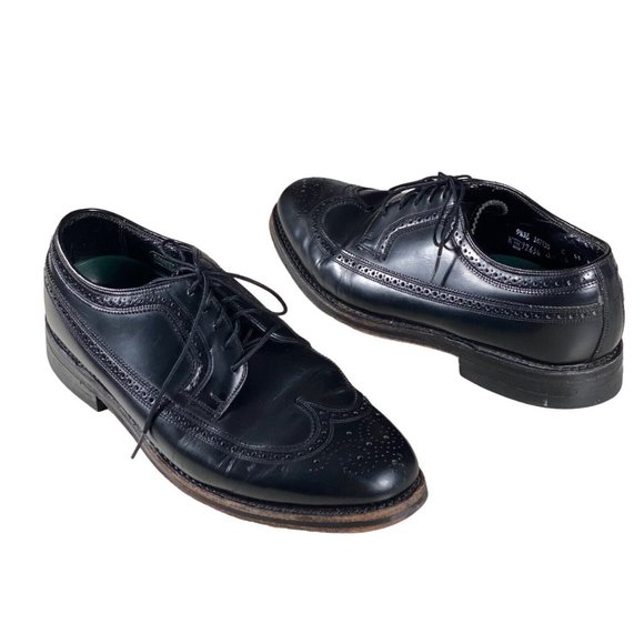 Florsheim‎ Imperial 9.5 EEE Black Longwing Wingtips Dress Shoe 92654 Made in USA - Picture 1 of 13
